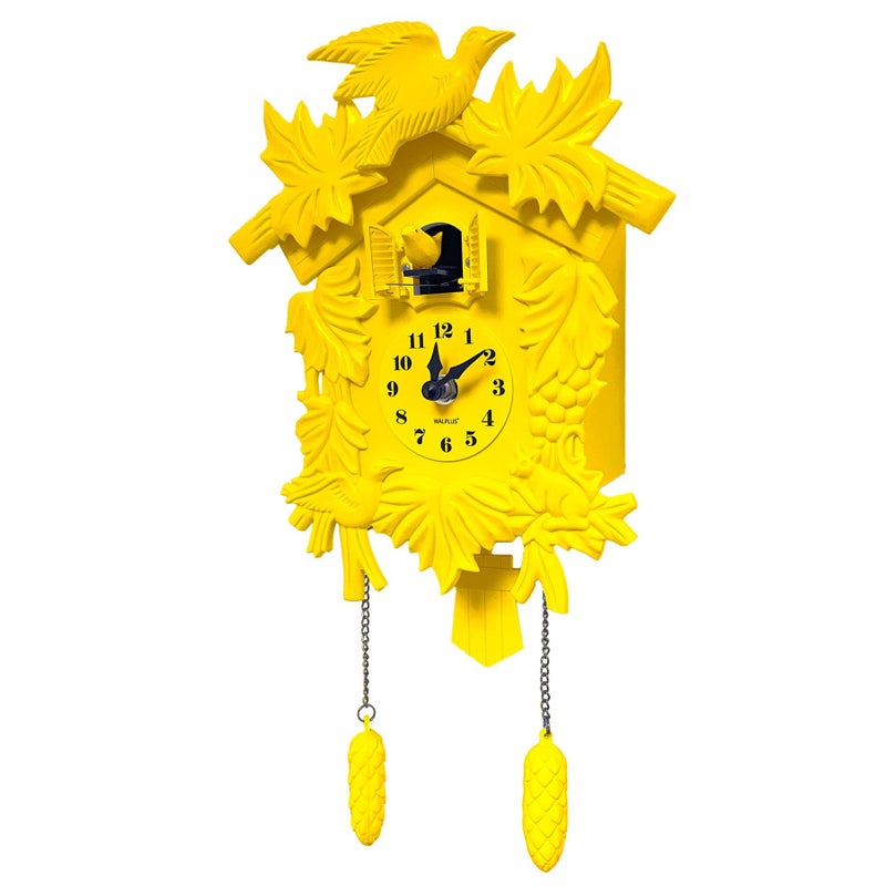 WALPLUS Chiming Cookoo Clock Bird Flapping Cuckoo Clocks Volume Adjustable Coo Coo Clocks Wall Decoration Battery Operated Pendulum Cuckoo Clock Classic Yellow for Home Living Room Office - Image 1